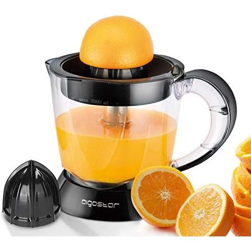  Aigostar Morgen 30HIM -Elektrische Zitruspresse, Orange Saftpresse mit zwei Kegeln, 30 Watt Entsafter, 1 Liter, BPA-frei.EINWEGVERPACKUNG.