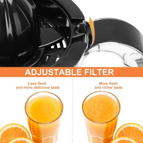  Aigostar Morgen 30HIM -Elektrische Zitruspresse, Orange Saftpresse mit zwei Kegeln, 30 Watt Entsafter, 1 Liter, BPA-frei.EINWEGVERPACKUNG.