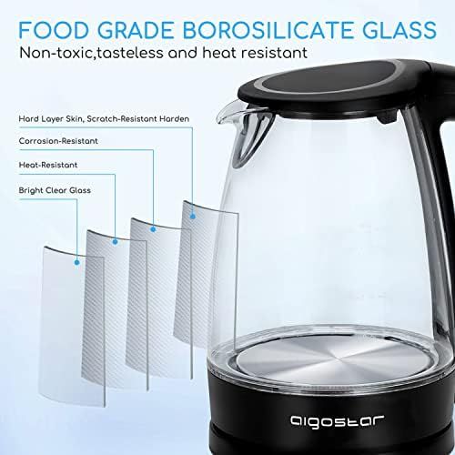  Aigostar Adam 30GOM - Glas Wasserkocher mit LED-Beleuchtung, 2200 Watt, 1,7 Liter, Trockenlaufschutz, BPA frei, schwarz. EINWEGVERPACKUNG