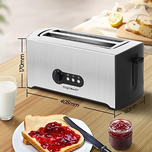  Aigostar Sunshine 30KDG - Edelstahl Toaster 4 Scheiben Langschlitz Mit Abnehmbarer Kruemelschublade (1600 Watt, 7 Braunungsstufen und 3 Kochfunktionen) Silber & Schwarz. EINWEGVERPA