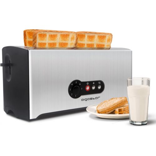  Aigostar Sunshine 30KDG - Edelstahl Toaster 4 Scheiben Langschlitz Mit Abnehmbarer Kruemelschublade (1600 Watt, 7 Braunungsstufen und 3 Kochfunktionen) Silber & Schwarz. EINWEGVERPA