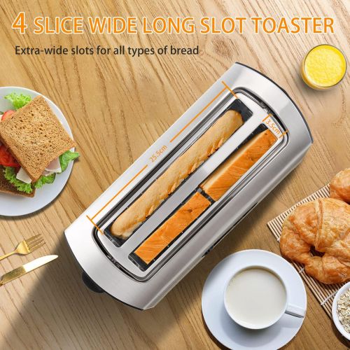  Aigostar Sunshine 30KDG - Edelstahl Toaster 4 Scheiben Langschlitz Mit Abnehmbarer Kruemelschublade (1600 Watt, 7 Braunungsstufen und 3 Kochfunktionen) Silber & Schwarz. EINWEGVERPA