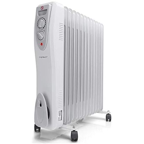  Aigostar Protector 33JHG - Tragbarer oelgefuellter Heizkoerper, 13 Lamellen, 2800Watt, sichere Warme mit Warmluft-System und Thermostat-Steuerung. EINWEGVERPACKUNG.