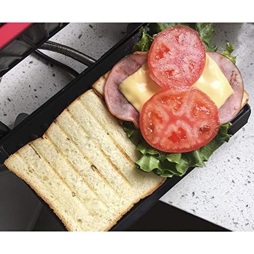  Aigostar Sandwichmaker,Panini Grill 700W Leistung, Cool-Touch-Griff, antihaftbeschichtete Platten BPA-frei, rot und schwarz