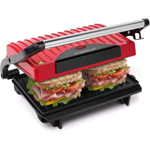  Aigostar Sandwichmaker,Panini Grill 700W Leistung, Cool-Touch-Griff, antihaftbeschichtete Platten BPA-frei, rot und schwarz