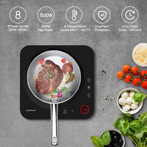  Aigostar Portable Induction Cooktop, Induction Burner with 8 Level Temp ?Setting Between 140°F-460°F, Timer, Electric Countertop Burner with LCD Touch Screen Sensor, Child Safety L