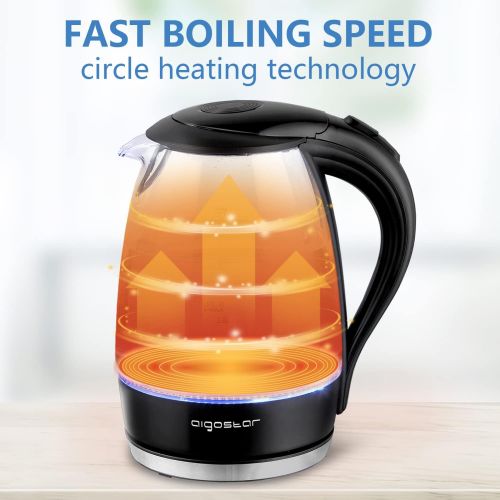  [아마존베스트]Aigostar Glass Electric Tea Kettle, Hot Water Boiler 1.7L, Black