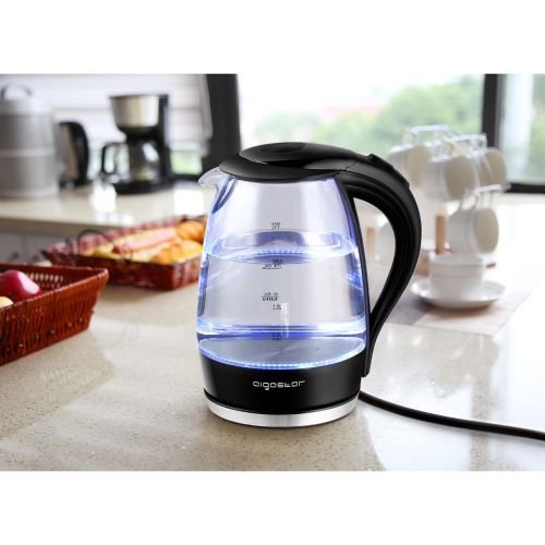  [아마존베스트]Aigostar Glass Electric Tea Kettle, Hot Water Boiler 1.7L, Black