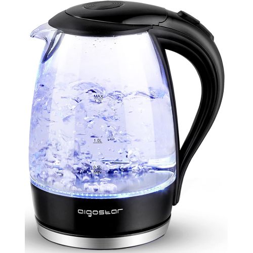  [아마존베스트]Aigostar Glass Electric Tea Kettle, Hot Water Boiler 1.7L, Black