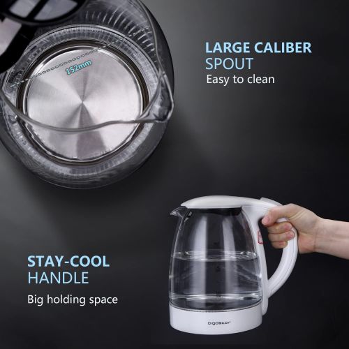  [아마존베스트]Aigostar Eve - Glass Electric Tea Kettle 1.7L 57OZ Cordless Electric Kettle for Boiling Water with Blue Led