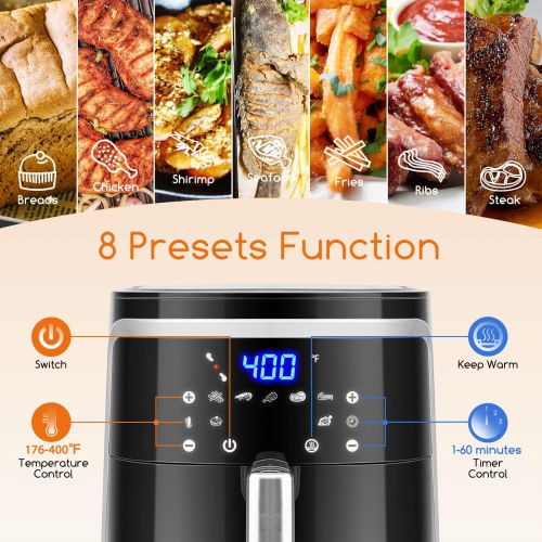  [아마존베스트]Aigostar Large Air Fryer XXL, 7.4 Quart, Electric Digital Hot Air Fryer Oven Oilless Cooker with 8 Presets, Recipe Book, 1500-Watt, ETL Listed