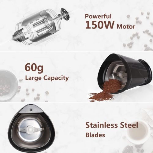  [아마존베스트]Electric Coffee Grinder with Stainless Steel Blades 12 Cups | Grinds Coffee Beans, Spices, Nuts and Grains | One-Touch, 60g, Black Aigostar