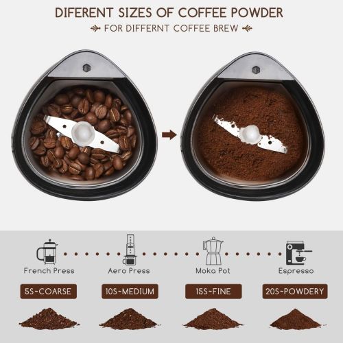  [아마존베스트]Electric Coffee Grinder with Stainless Steel Blades 12 Cups | Grinds Coffee Beans, Spices, Nuts and Grains | One-Touch, 60g, Black Aigostar