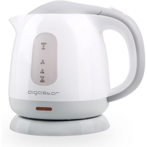  Aigostar Juliet - Mini Electric Tea Kettle, 1.0 L BPA-Free Portable Electric Water Kettle, 1100W, Grey and White