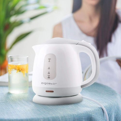  Aigostar Juliet - Mini Electric Tea Kettle, 1.0 L BPA-Free Portable Electric Water Kettle, 1100W, Grey and White