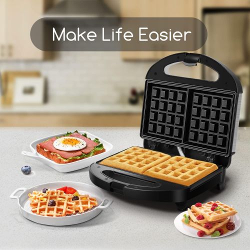  Waffle Maker, Aigostar Non Stick Waffle Irons, Compact 2 Slice Waffle Makers for Breakfast, Snacks, PFOA Free, ETL Certificated, Black/Silver