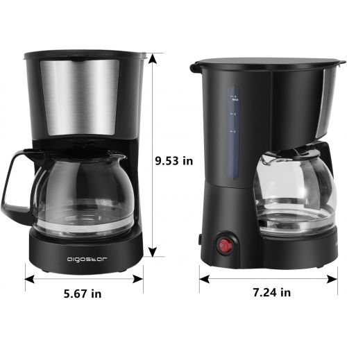  Aigostar 4 Cups Drip Coffee Maker, Coffee Pot Machine with Reusable Filter, Warming Plate and Glass Carafe Compact Coffeemakers for Home, Office & Travel, Stainless Steel Decoratio