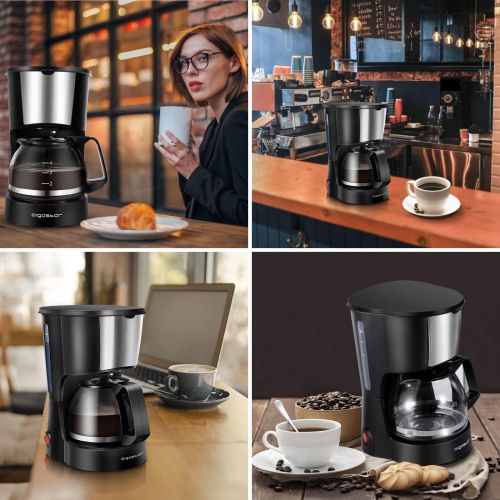  Aigostar 4 Cups Drip Coffee Maker, Coffee Pot Machine with Reusable Filter, Warming Plate and Glass Carafe Compact Coffeemakers for Home, Office & Travel, Stainless Steel Decoratio