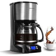 [아마존베스트]Aigostar Benno Digital Coffee Machine, Programmable Timer, up to 12 Cups, 1.5 L Glass Jug, Warming Plate, Drip Stop, 800 Watt, Filter Coffee Machine Stainless Steel/Black