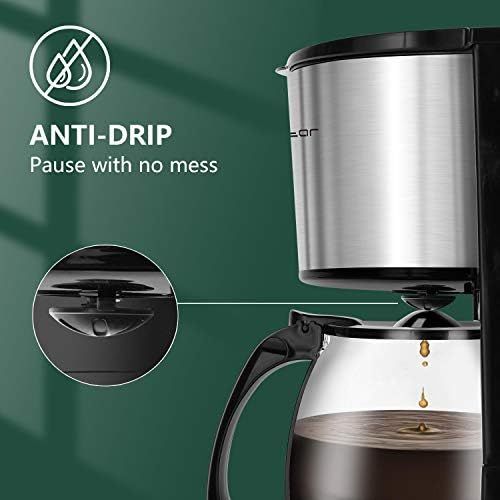  [아마존베스트]Aigostar Benno Digital Coffee Machine, Programmable Timer, up to 12 Cups, 1.5 L Glass Jug, Warming Plate, Drip Stop, 800 Watt, Filter Coffee Machine Stainless Steel/Black