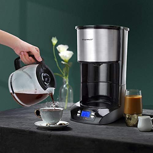  [아마존베스트]Aigostar Benno Digital Coffee Machine, Programmable Timer, up to 12 Cups, 1.5 L Glass Jug, Warming Plate, Drip Stop, 800 Watt, Filter Coffee Machine Stainless Steel/Black