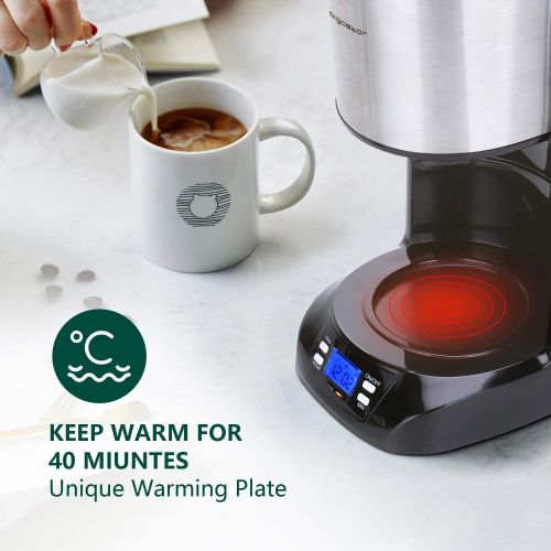  [아마존베스트]Aigostar Benno Digital Coffee Machine, Programmable Timer, up to 12 Cups, 1.5 L Glass Jug, Warming Plate, Drip Stop, 800 Watt, Filter Coffee Machine Stainless Steel/Black