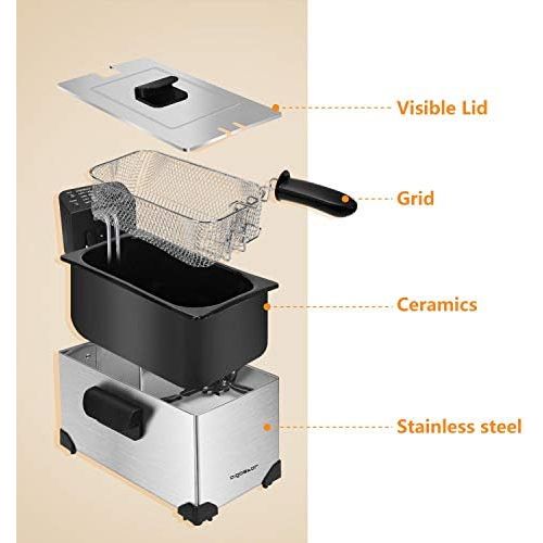  [아마존베스트]Aigostar Semi-Professional Fryer Stainless Steel 2200 Watts 3 Litres BPA Free