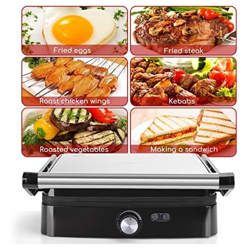  [아마존베스트]Aigostar Electric Contact Grill Table Grill Panini Maker Sandwich Maker 1500 W Silver