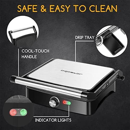  [아마존베스트]Aigostar Electric Contact Grill Table Grill Panini Maker Sandwich Maker 1500 W Silver