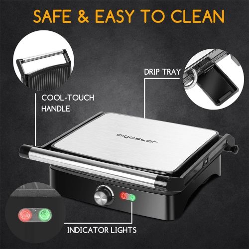  [아마존베스트]Aigostar Electric Contact Grill Table Grill Panini Maker Sandwich Maker 1500 W Silver