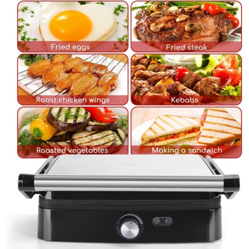  [아마존베스트]Aigostar Electric Contact Grill Table Grill Panini Maker Sandwich Maker 1500 W Silver