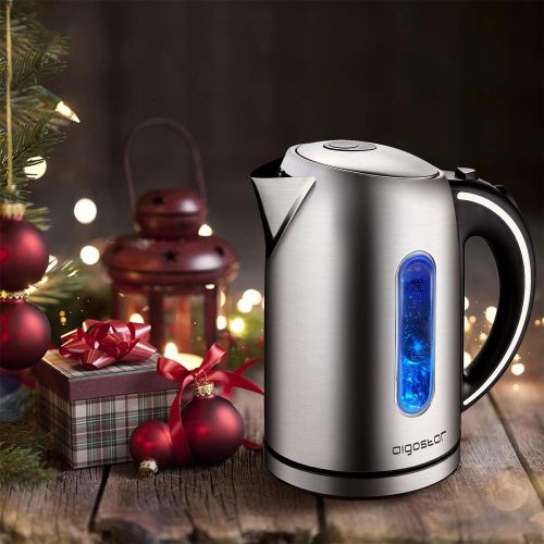  [아마존베스트]Aigostar King 30CEA Kettle Stainless Steel with LED Lighting, 2200 Watts with 1.7 Litre Capacity, Boil-Drying Protection, BPA Free, King