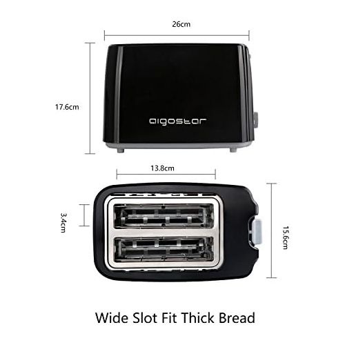  [아마존베스트]Aigostar Toaster, 7 Adjustable Browning Levels + Defrosting & Warming Function, 2 Wide Toast Slots, 750W, Toaster Black