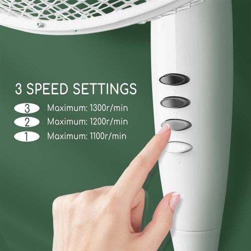  [아마존베스트]Aigostar Pedestal Fan, 45 cm, 40 W, Quiet, 80° Rotation, 3 Levels, Height Adjustable, White