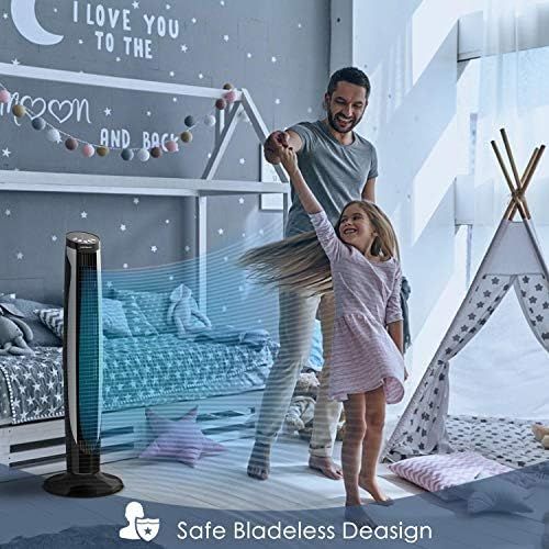  [아마존베스트]Aigostar Forest Mist 33JTU Floor Fan with Humidifier Remote Control Cool Quiet 95Watt 40cm Anion Dimming Function LED Display Height-Adjustable Silver, black