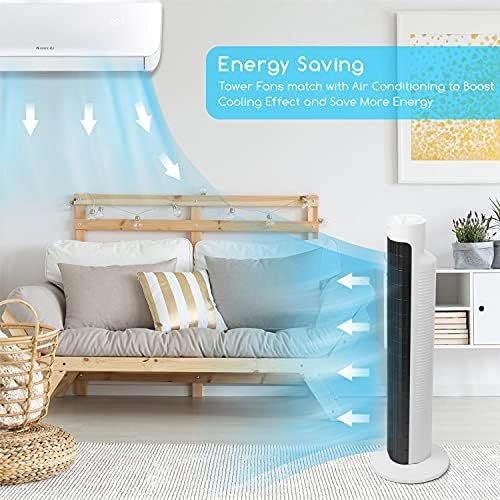  [아마존베스트]Aigostar Tower fan, bladeless fan, bedroom floor fan, quiet column fan, 76 cm high, 45 watts, 85° oscillation, 3 speed levels, timer, black and white.