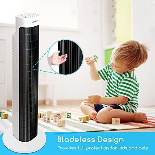  [아마존베스트]Aigostar Tower fan, bladeless fan, bedroom floor fan, quiet column fan, 76 cm high, 45 watts, 85° oscillation, 3 speed levels, timer, black and white.