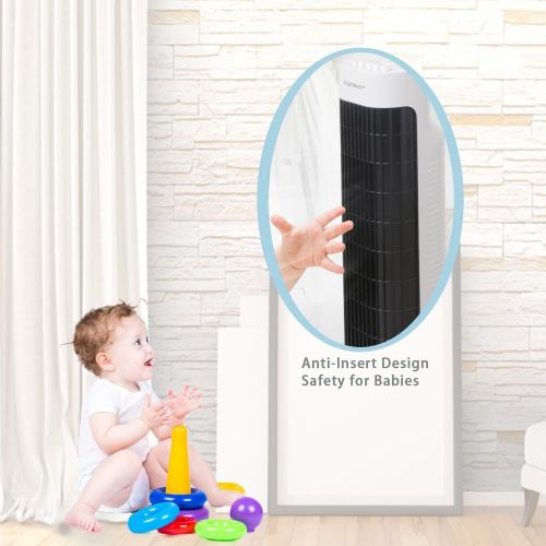  [아마존베스트]Aigostar Tower fan, bladeless fan, bedroom floor fan, quiet column fan, 76 cm high, 45 watts, 85° oscillation, 3 speed levels, timer, black and white.