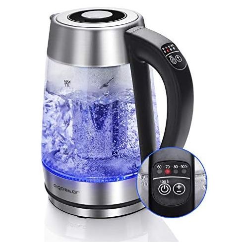  [아마존베스트]Aigostar King 30CEA Kettle Stainless Steel with LED Lighting, 2200 Watts with 1.7 Litre Capacity, Boil-Drying Protection, BPA Free