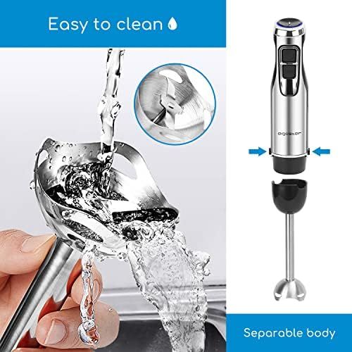  Aigostar Mixmaster Hand Blender, 1000 Watt, Puree Rod, Stainless Steel Test Winner with 6 Speeds, Removable Stainless Steel Mixing Base, Turbo Function, 600 ml Measuring Cup, Bla