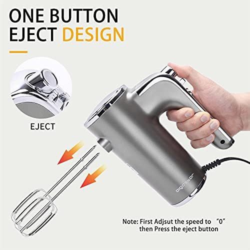  Aigostar Adela Hand Mixer 400W Ultra Power Mixer Hand Stirrer with 1 Storage Holder, 5 Speeds, Turbo Boost, 2 Whisk and 2 Dough Hooks, for Eggs, Dough, Cakes, etc. Silver Grey