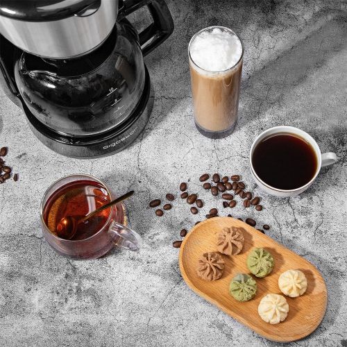  Aigostar Stainless Steel Coffee Machine, 1000 Watt Filter Coffee Machine, Glass Jug up to 10 Cups, 1.25 L, Warming Plate, Automatic Shut Off, Drip Stop, Black
