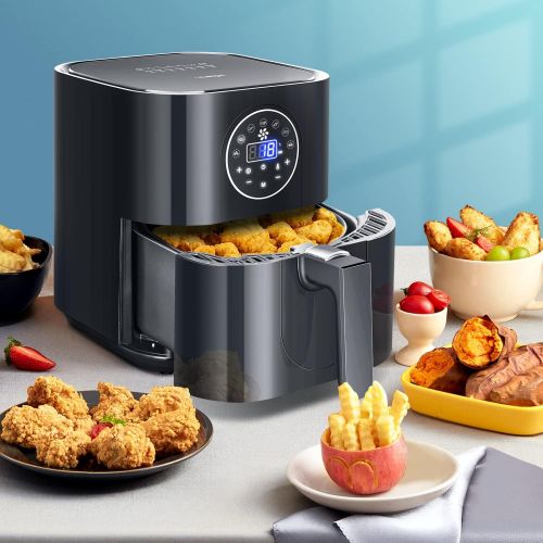  Aigostar Mini Cube 7 in 1 Hot Air Fryer with Fast Air Circulation and 60 Min Timer, Auto Off Safety Sensors, Adjustable Temperature, Non Stick Basket, 3.5 L, Black