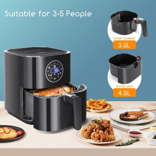  Aigostar Mini Cube 7 in 1 Hot Air Fryer with Fast Air Circulation and 60 Min Timer, Auto Off Safety Sensors, Adjustable Temperature, Non Stick Basket, 3.5 L, Black