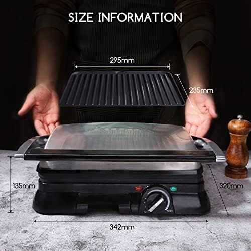  Aigostar Samson 30KLU XXL Contact Grill, Panini Grill, Sandwich Maker, 2000 Watts, Stainless Steel with Non Stick Coating, Opens 180 Degrees, Temperature Control