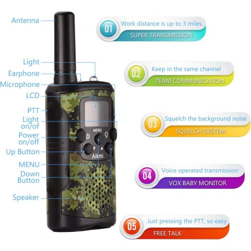  [아마존베스트]Aikmi Walkie Talkies for Kids 22 Channel 2 Way Radio 3 Miles Long Range Handheld Walkie Talkies Durable Toy Best Birthday Gifts for 6 Year Old Boys and Girls fit Adventure Game Cam