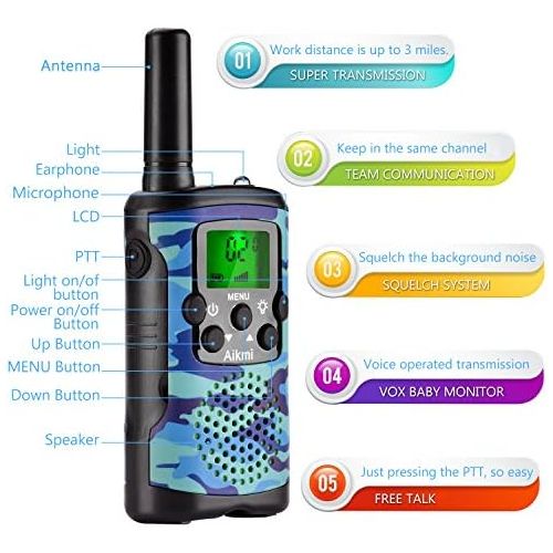  [아마존베스트]Aikmi Walkie Talkies for Kids 22 Channel 2 Way Radio 3 Miles Long Range Handheld Walkie Talkies Durable Toy Best Birthday Gifts for 6 Year Old Boys and Girls fit Adventure Game Cam