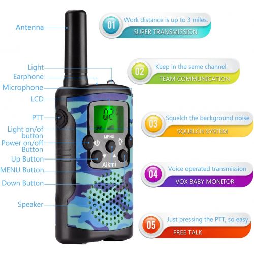  [아마존베스트]Aikmi Walkie Talkies for Kids 22 Channel 2 Way Radio 3 Miles Long Range Handheld Walkie Talkies Durable Toy Best Birthday Gifts for 6 Year Old Boys and Girls fit Adventure Game Cam