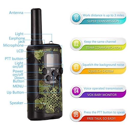  [아마존베스트]Aikmi Kids Walkie Talkies Boy Toys - Gifts for Children Over 4 Years Old 22 Channel 2 Way Radio 3 Miles Long Range Fit Outdoor Adventure Game Camp Hunt Trip Girls Boys Birthday Gifts Toy