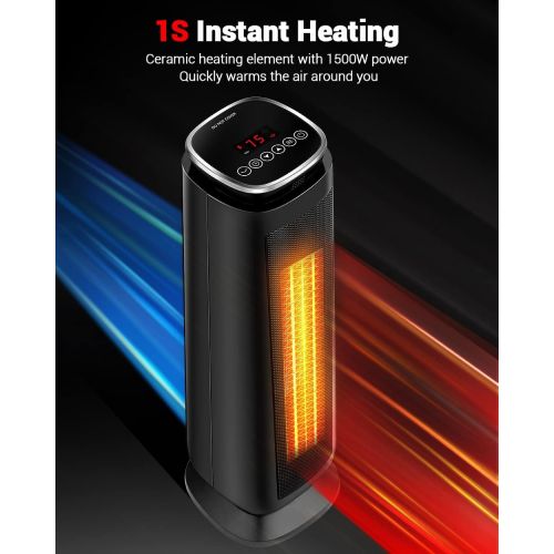  [아마존베스트]Aikoper Space Heater, 1500W Ceramic Tower Heater, Portable Electric Oscillating Heater with Adjustable Thermostat, ECO Mode, Remote Control, 8-Hrs Timer, Overheat & Tip-over Protec